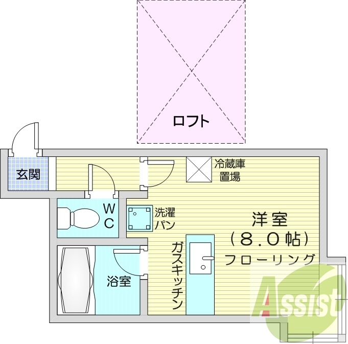 1R、ロフト、バス・トイレ別、灯油FF暖房