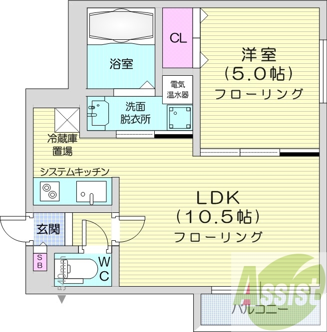 1LDK、オートロック、オール電化、モニターホン