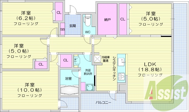 4LDK、システムキッチン、追い焚き、独立洗面台