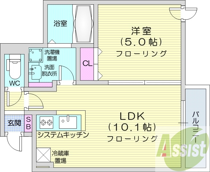 1LDK、エアコン、システムキッチン、灯油ＦＦ暖房