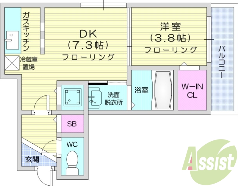 1DK、都市ガス、灯油暖房、モニタ付インターホン、バルコニー