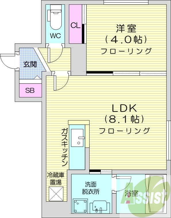1LDK、都市ガス、エアコン、浴室乾燥機