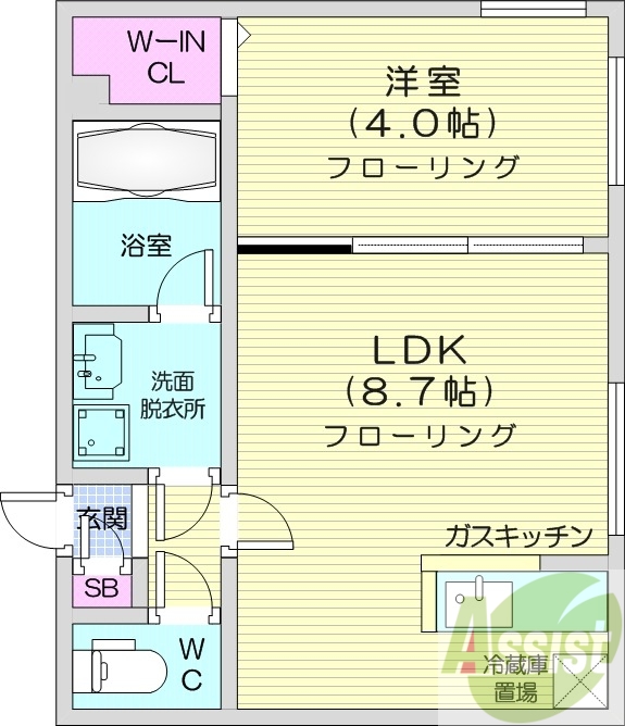 1LDK、都市ガス、エアコン、浴室乾燥機