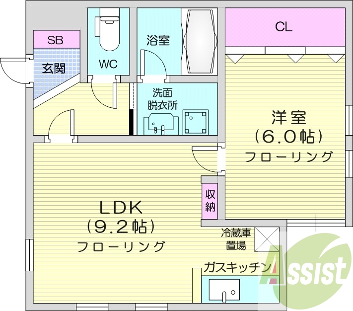 1LDK、独立洗面台、灯油暖房、温水便座