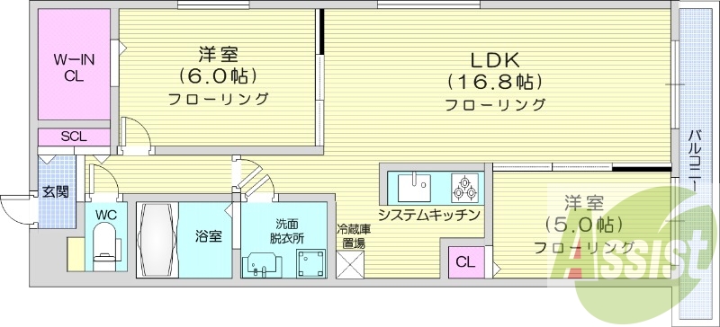 2LDK、都市ガス、エアコン、追い焚き、浴室乾燥機