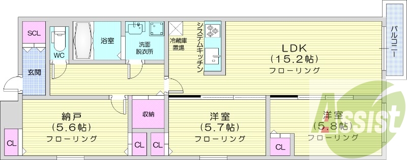 3LDK、都市ガス、エアコン、追い焚き、浴室乾燥機