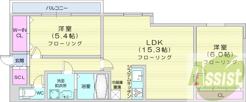 2LDK、都市ガス、エアコン、追い焚き、浴室乾燥機