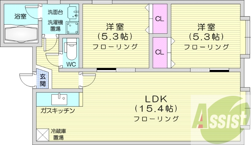 2LDK、TVモニターホン、バストイレ別、ペット飼育可能