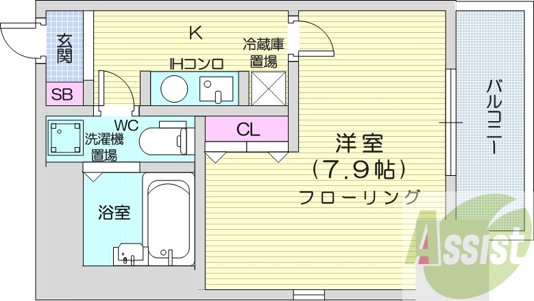 1R、オートロック、灯油暖房、シャワートイレ