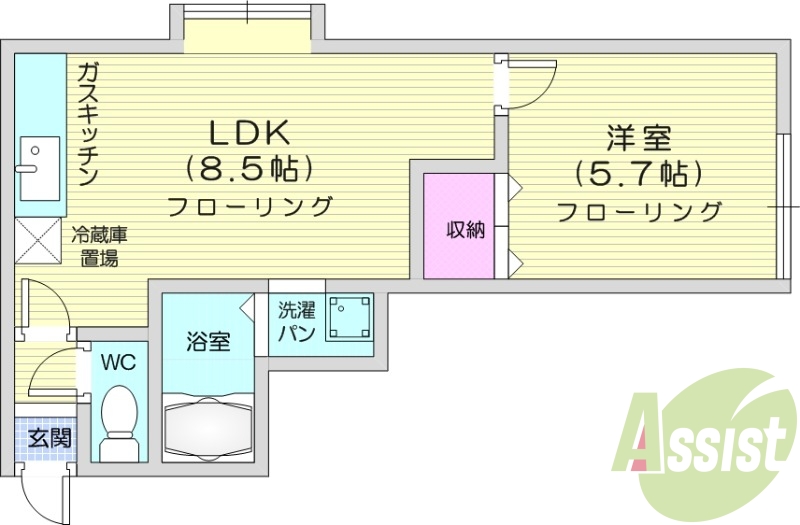 1LDK、灯油暖房、バストイレ別、モニター付きインターホン
