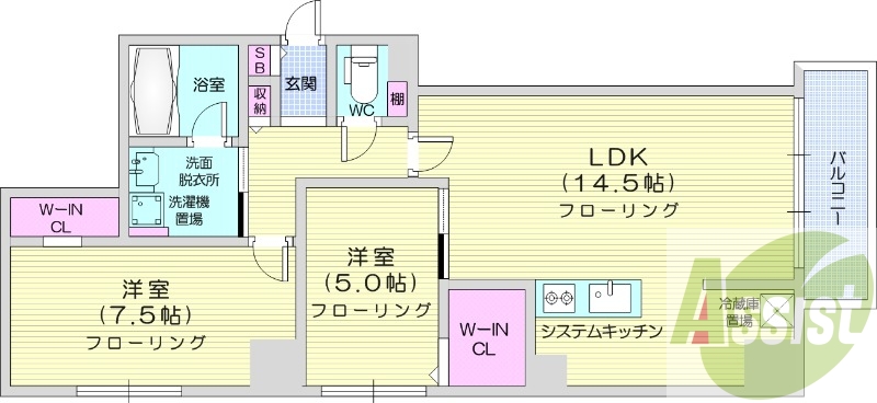 2LDK、都市ガス、ネット無料、エアコン
