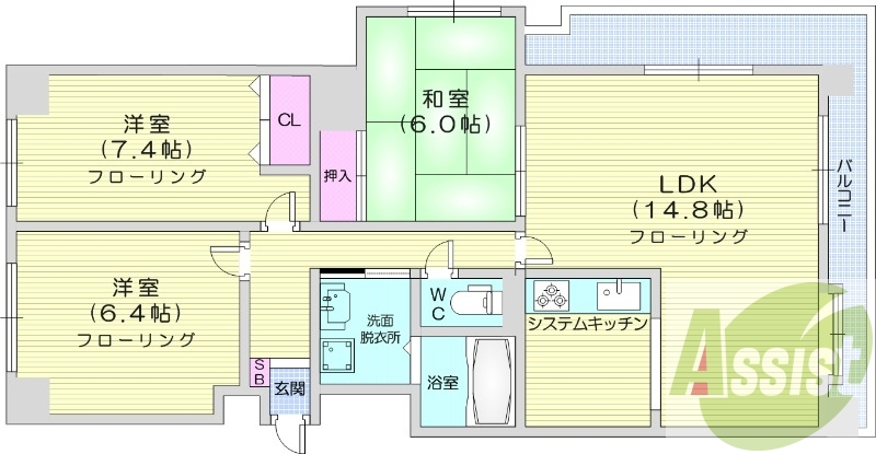 3LDK、都市ガス、角部屋、トランクルーム