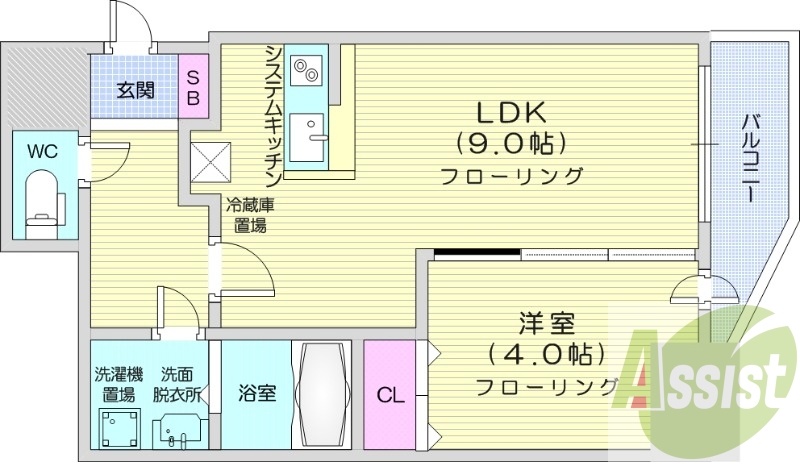 1LDK、バルコニー、オートロック、クローゼット