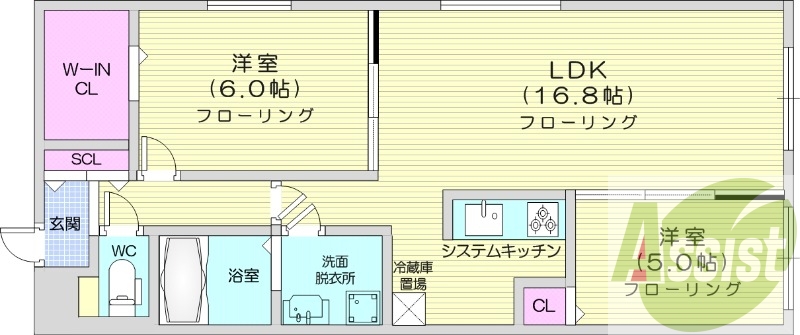 2LDK、都市ガス、エアコン、追い焚き、浴室乾燥機