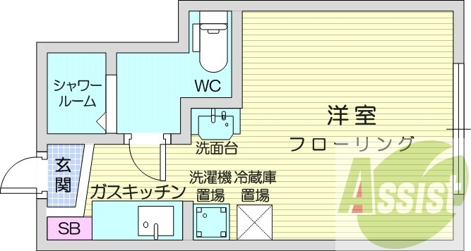 1R、都市ガス、独立洗面台、インターホン、シューズボックス