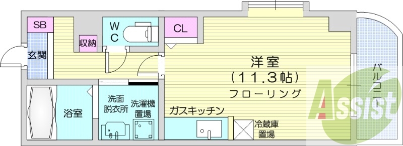 1R、エアコン、シャンプードレッサー、クローゼット