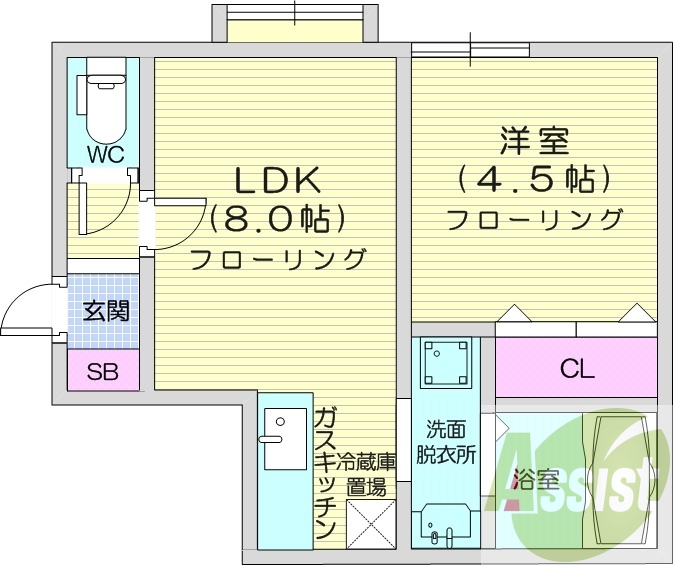 １LDK、エアコン、シャワートイレ、モニター付きインターホン