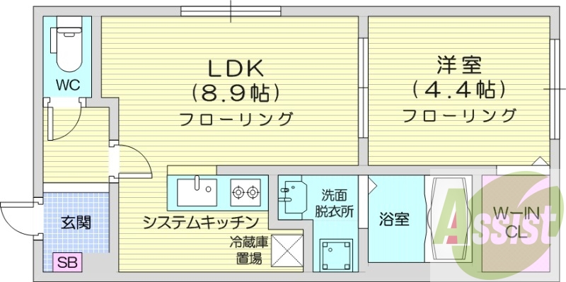2LDK、エアコン、都市ガス、独立洗面台