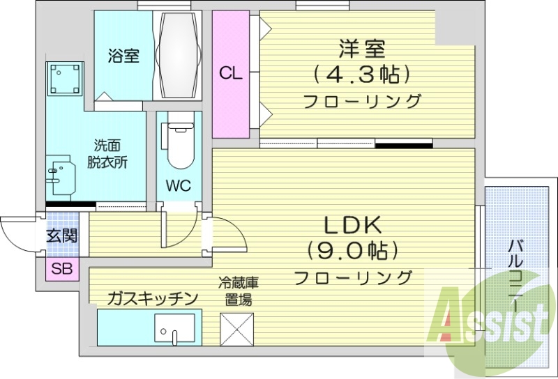 1DK、宅配BOX、インターネット使用料無料