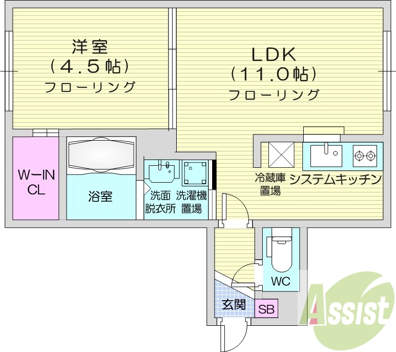 1LDK、都市ガス、ガス暖房、ネット無料、宅配BOX