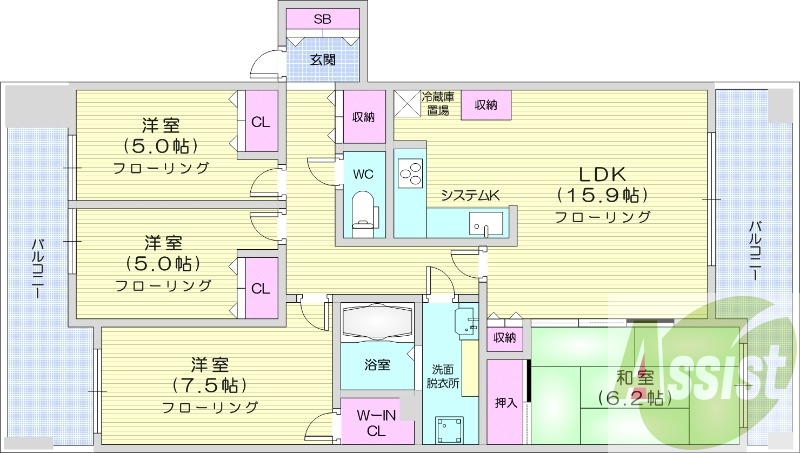4LDK、収納、洗濯機置場、オール電化、バストイレ別