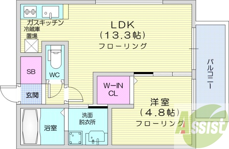 1LDK、灯油暖房、ウォークインクローゼット