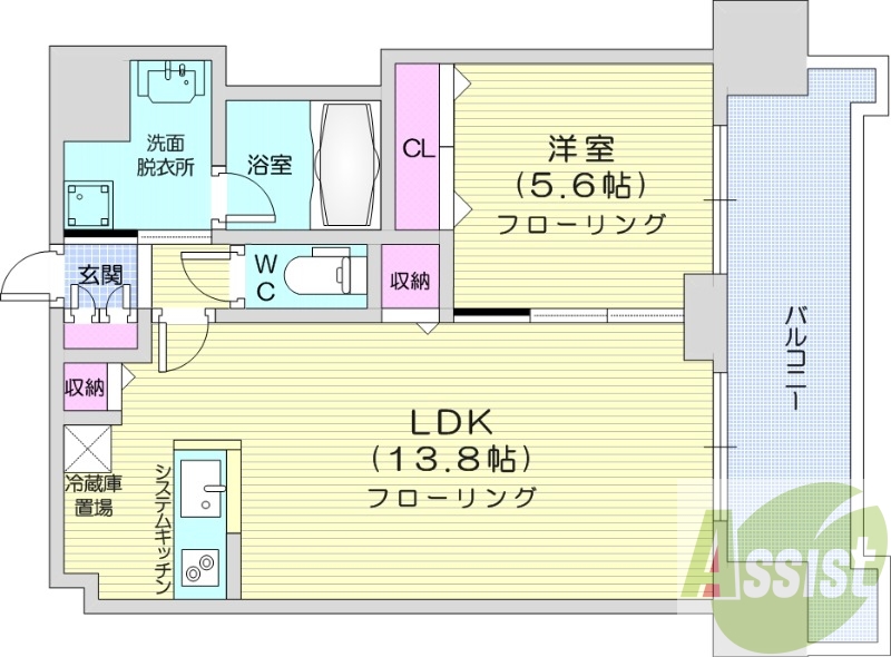 1LDK、システムキッチン、エアコン、追い焚き