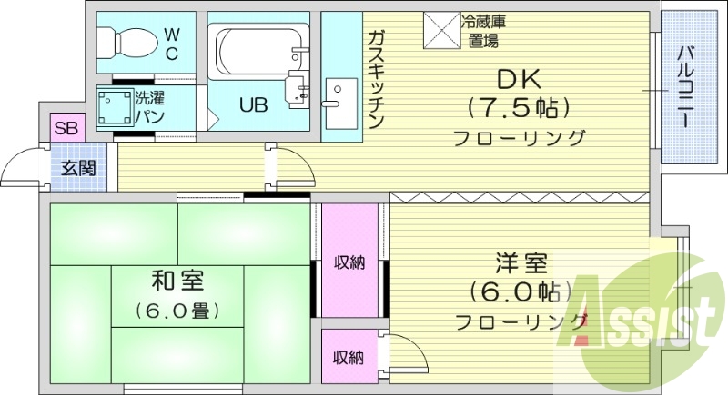 2DK、風呂トイレ別、灯油暖房、ネット使用料不要