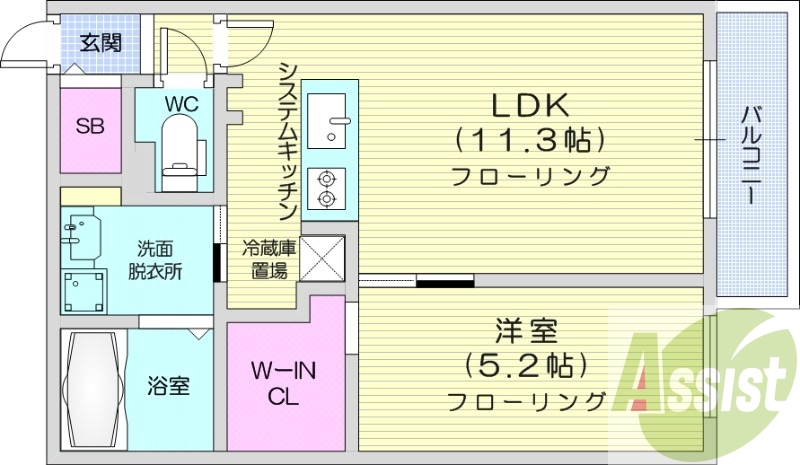 1LDK、エアコン、システムキッチン、ネット無料