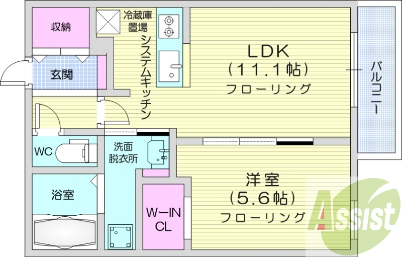 1LDK、エアコン、システムキッチン、ネット無料