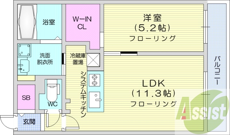 1LDK、エアコン、システムキッチン、ネット無料