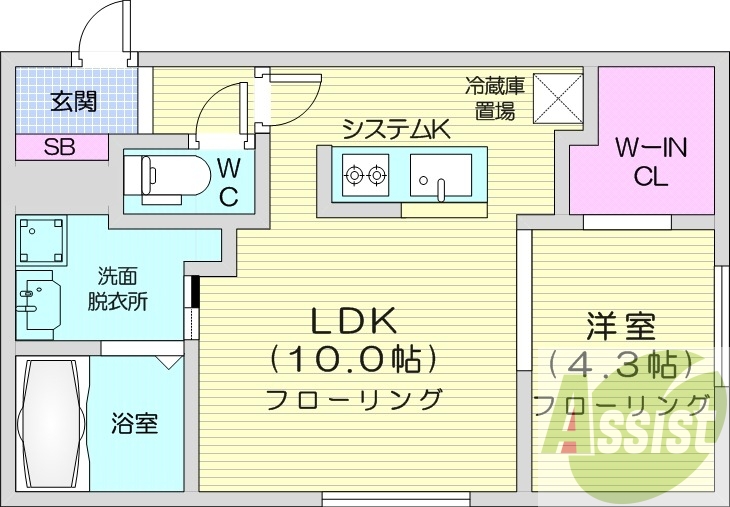 1LDK、都市ガス、エアコン、システムキッチン、浴室乾燥機