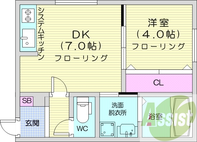 1DK、エアコン、システムキッチン、浴室乾燥機