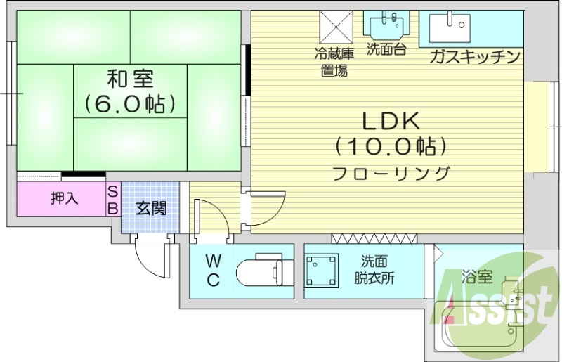 1LDK、トイレ風呂別、最上階、灯油暖房、トランクルーム