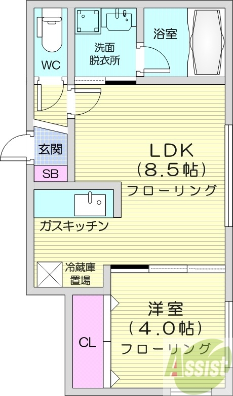 1LDK、都市ガス、エアコン、浴室乾燥機