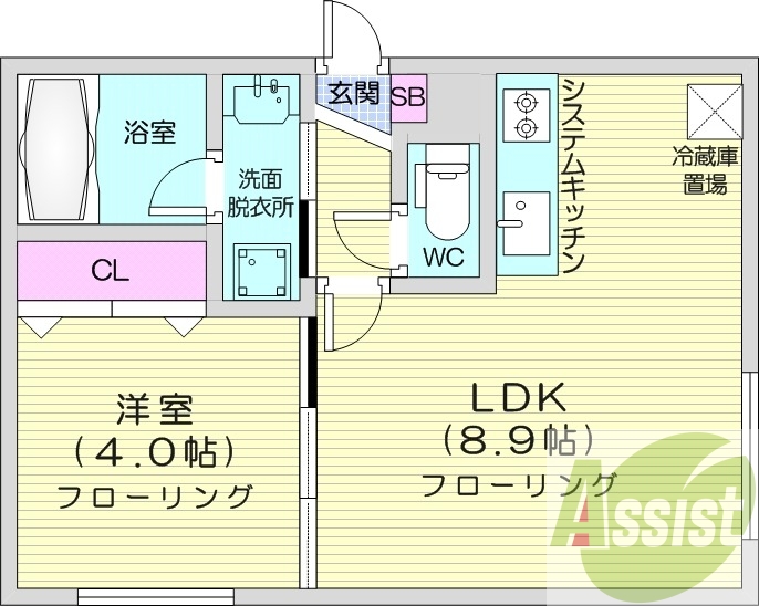 1LDK、都市ガス、エアコン、浴室乾燥機