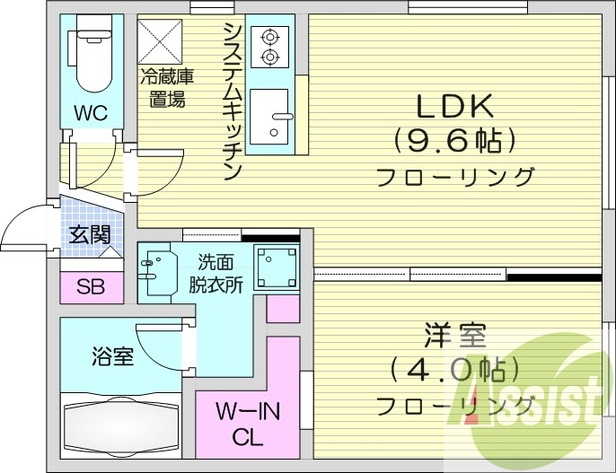 1LDK、都市ガス、エアコン、システムキッチン