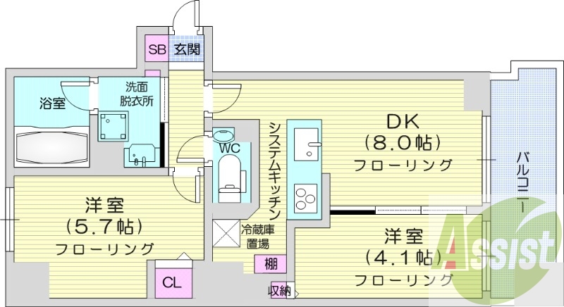 2DK、浴室乾燥機、床暖房、ウォシュレット、オートバス