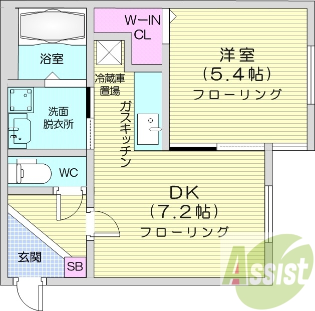 1DK、エアコン、ガス暖房、ネット無料、浴室乾燥機