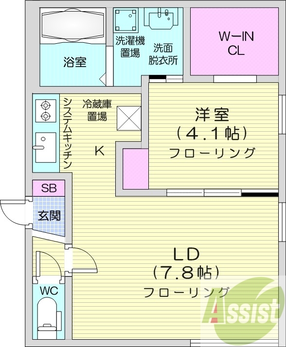 1LDK、オートロック、ネット無料、都市ガス