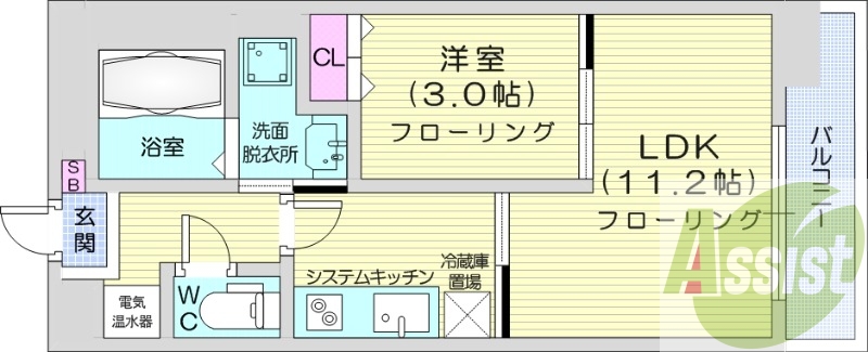 1LDK、オートロック、オール電化、角部屋、エアコン