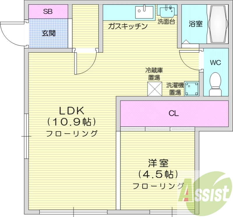 1LDK、独立洗面台、ガスキッチン、灯油暖房