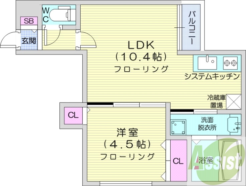 1LDK、エアコン、システムキッチン、オートロック