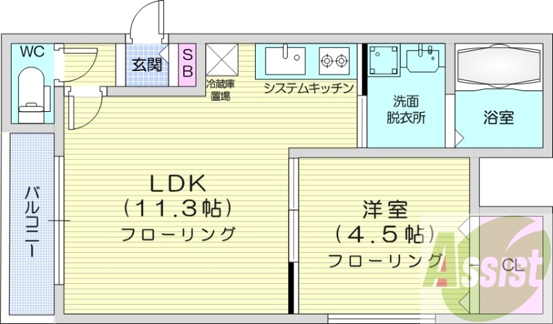 1LDK、エアコン、システムキッチン、オートロック