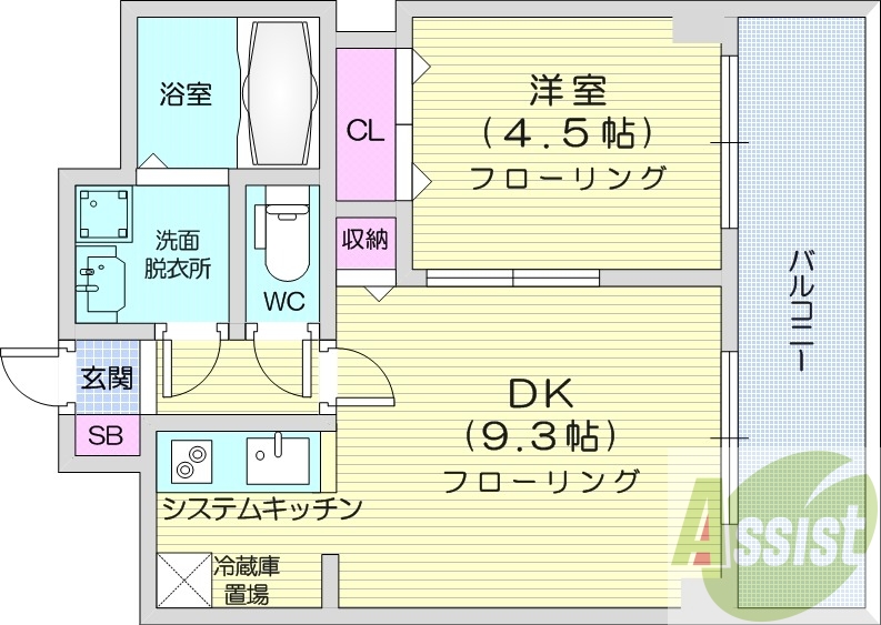 1DK、都市ガス、モニター付きインターホン