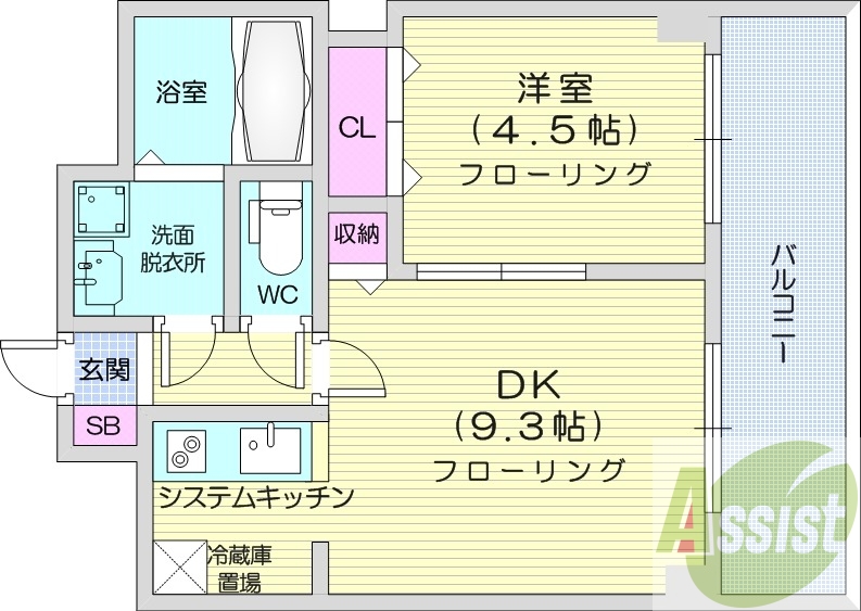 1DK、都市ガス、モニター付きインターホン