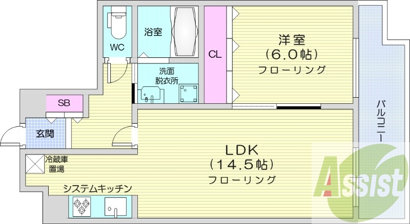 1LDK、ネット無料、プロパンガス、バルコニー