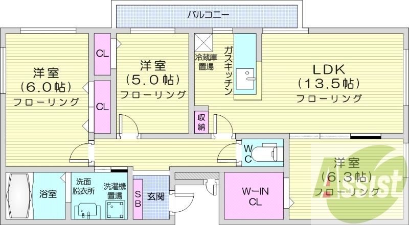 3LDK、バルコニー、オートロック、ネット無料