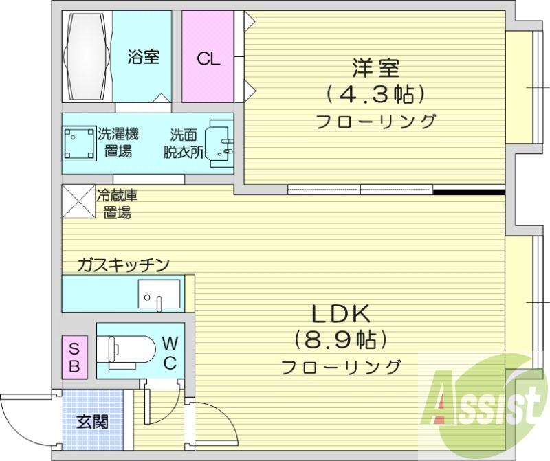1LDK、独立洗面台、灯油暖房、ガスキッチン