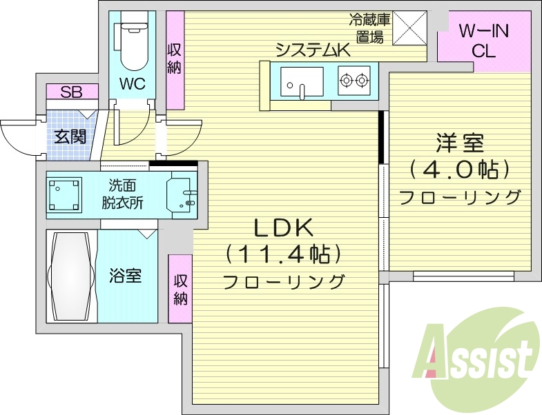 1LDK、エアコン、システムキッチン、ネット無料